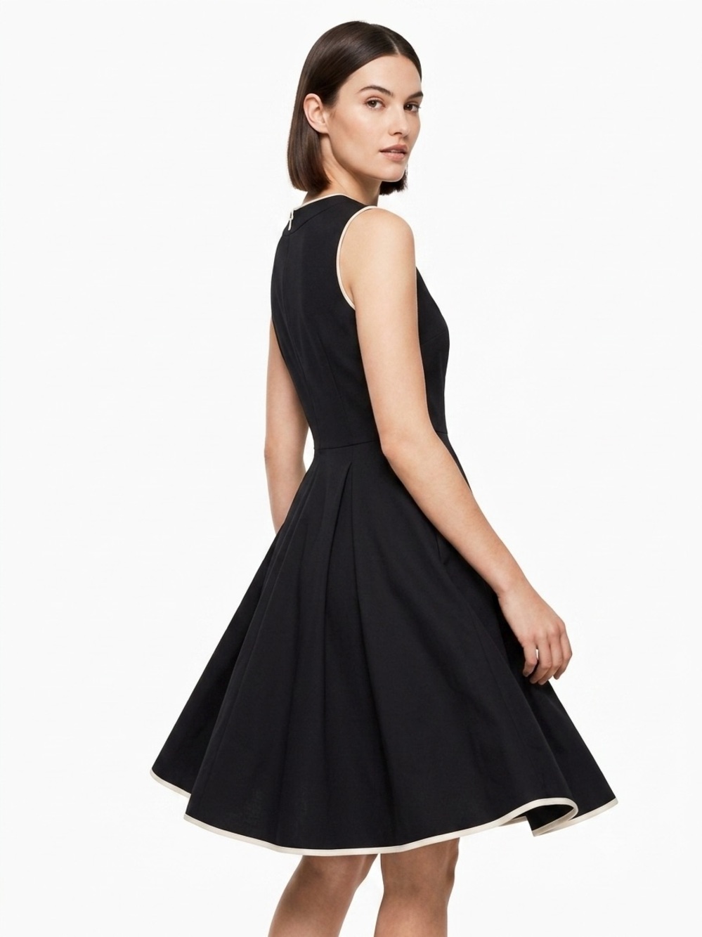 Kate Spade Classic Sleeveless Black Fit-and-Flare Dress with Cream Piping